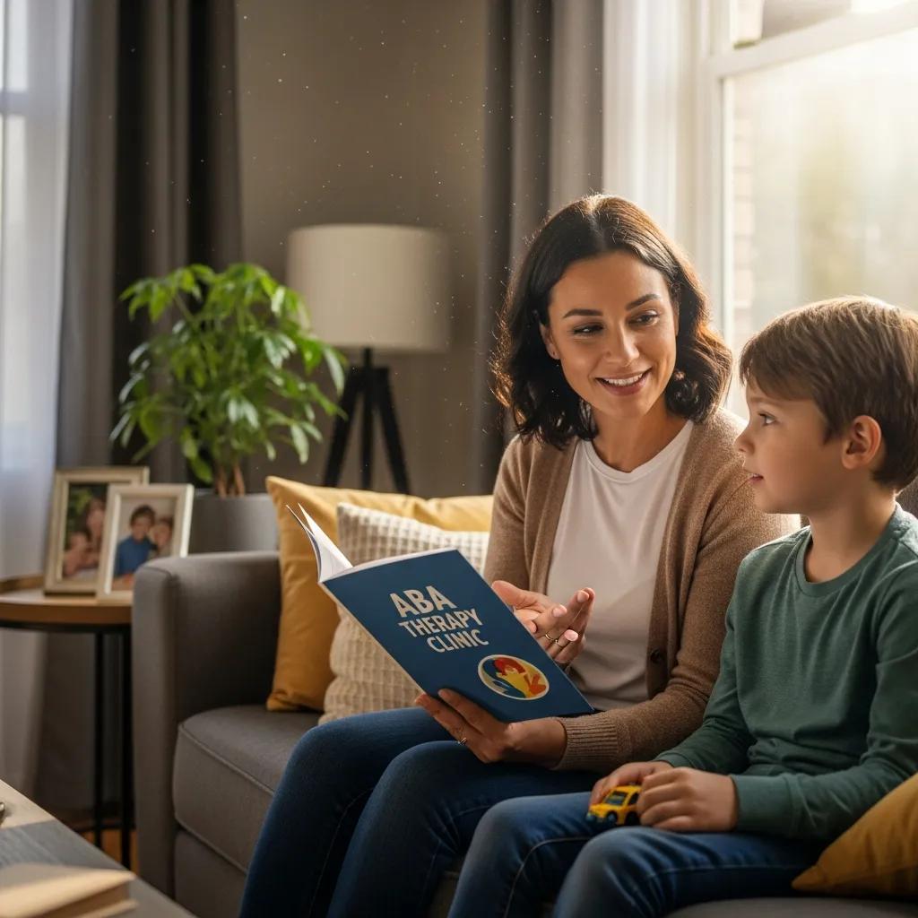 Family preparing for an ABA therapy clinic visit, discussing expectations in a cozy home setting
