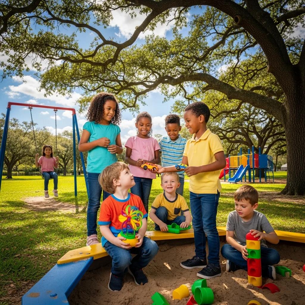 Grupo de niños jugando juntos en un parque, que ilustra los beneficios sociales de la intervención temprana para el autismo