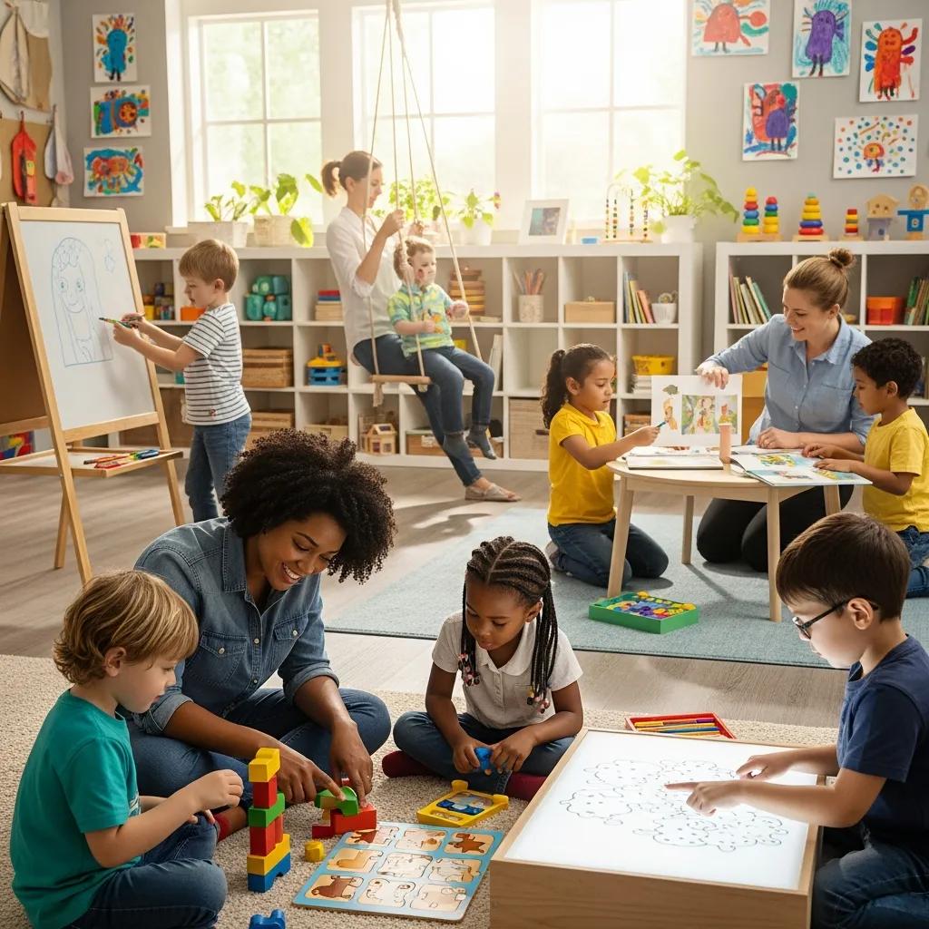 Children engaging in autism therapy activities at a supportive learning center