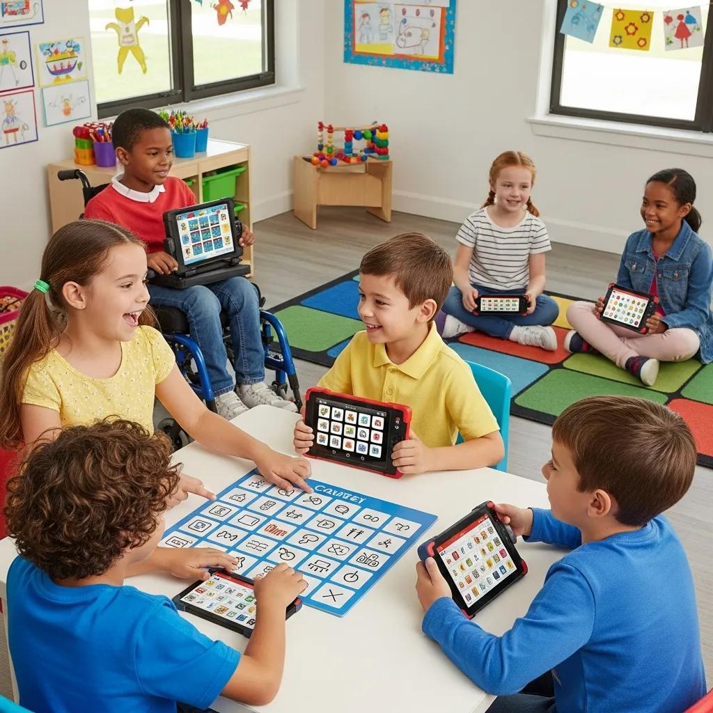 Children using AAC devices in a group setting to enhance communication