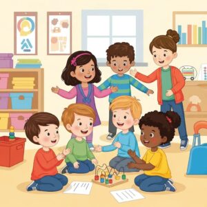 Children with autism engaging in social skills activities in a supportive classroom environment
