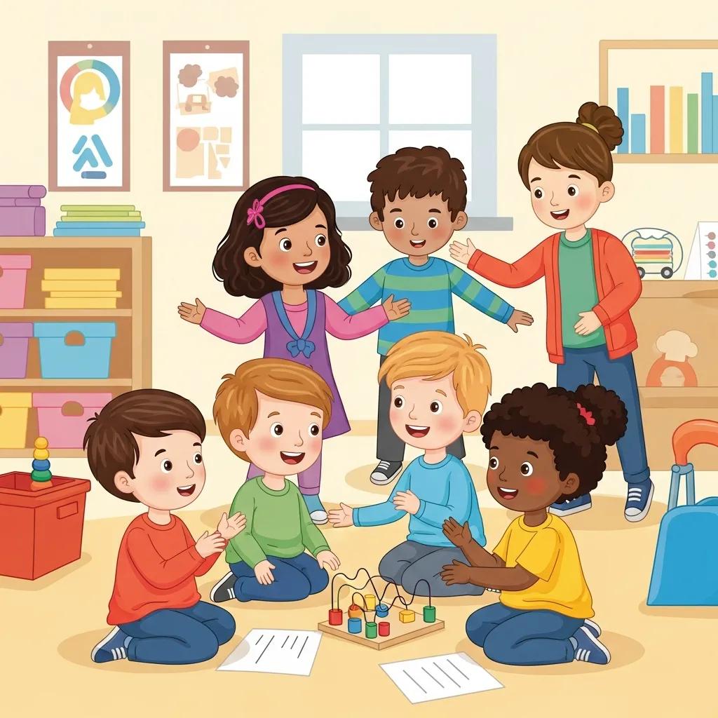 Children with autism engaging in social skills activities in a supportive classroom environment