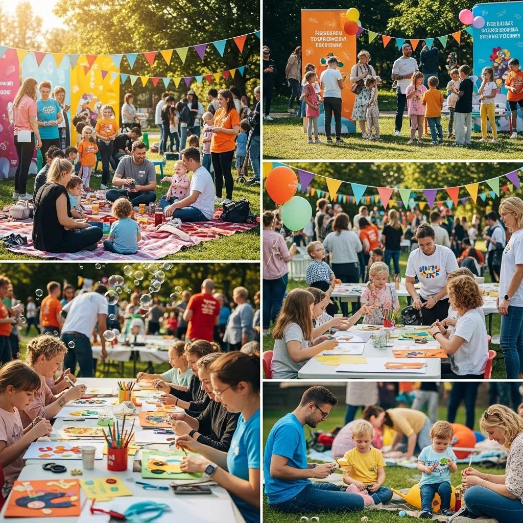 Families engaging in a community event, illustrating the benefits of social connections and support for autism families