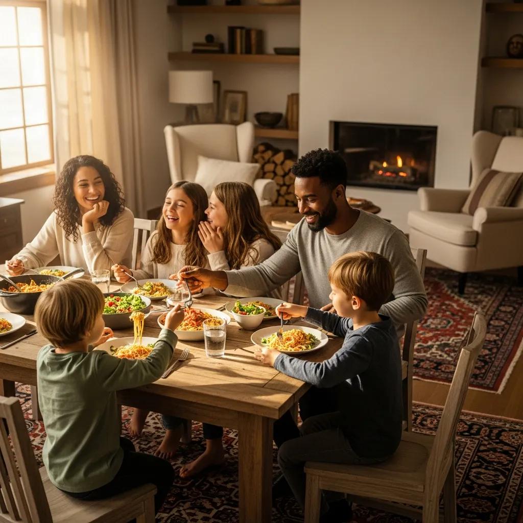 Family supporting each other in a warm home environment, emphasizing emotional well-being and connection