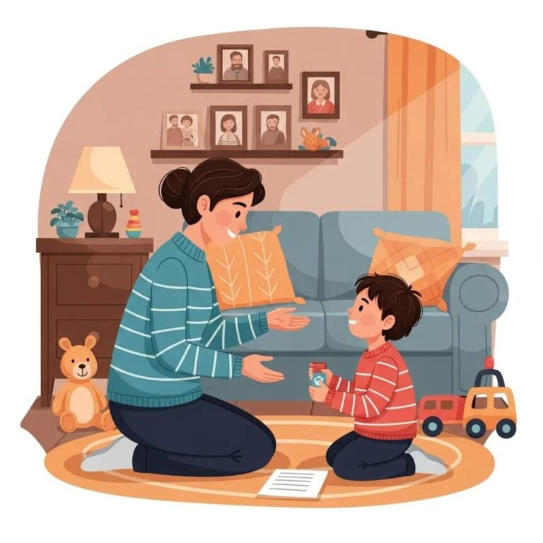 Parent and child discussing autism diagnosis in a cozy living room