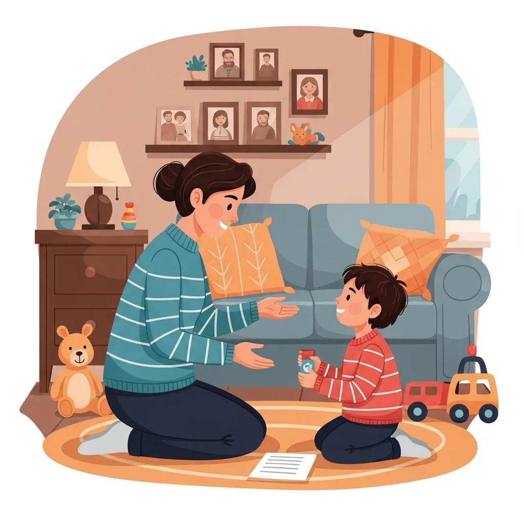 Parent and child discussing autism diagnosis in a cozy living room