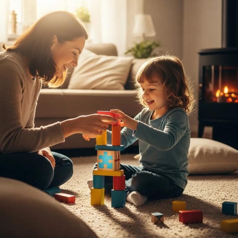 Parent and child playing together, emphasizing early childhood development and autism awareness
