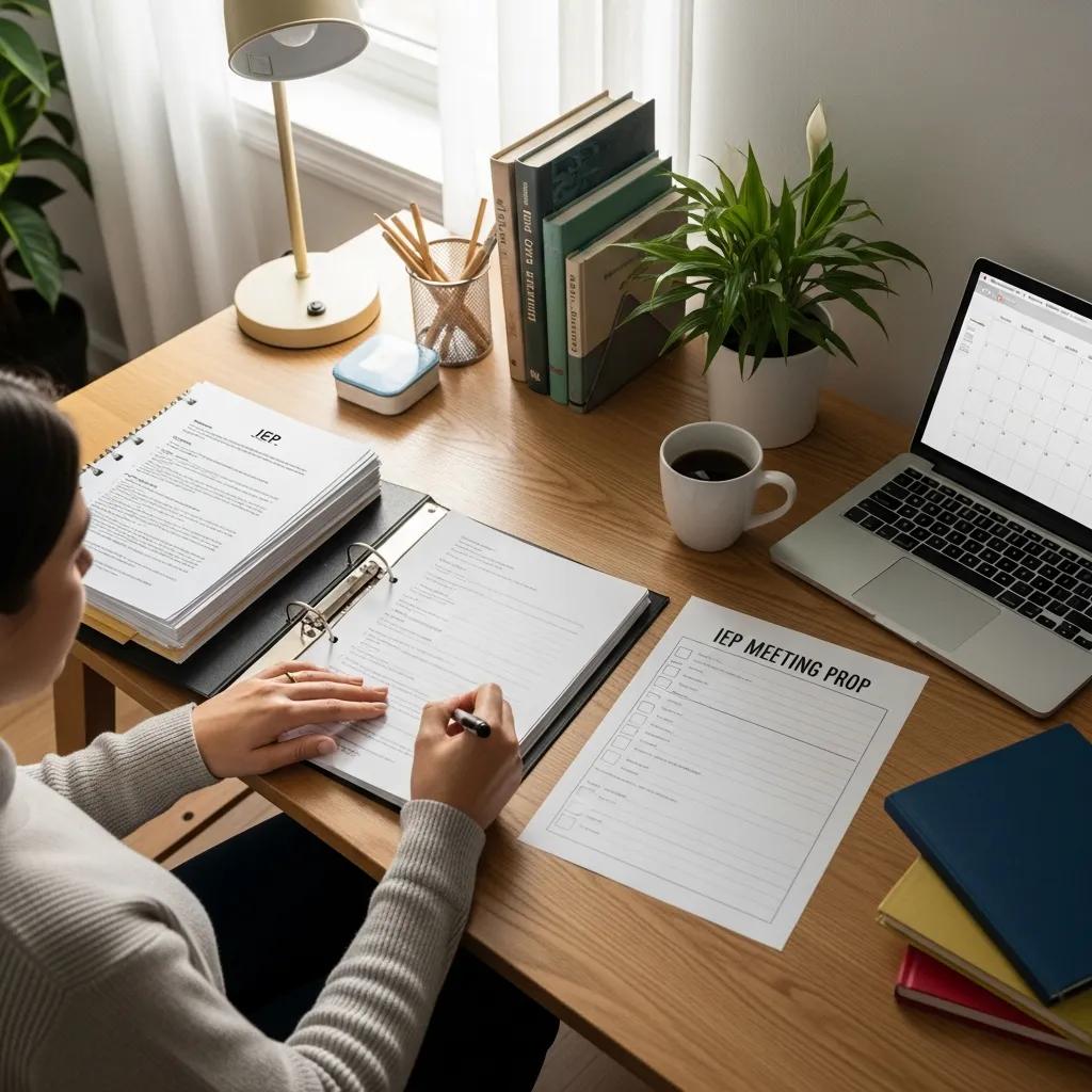 Parent preparing documents and checklist for an IEP meeting