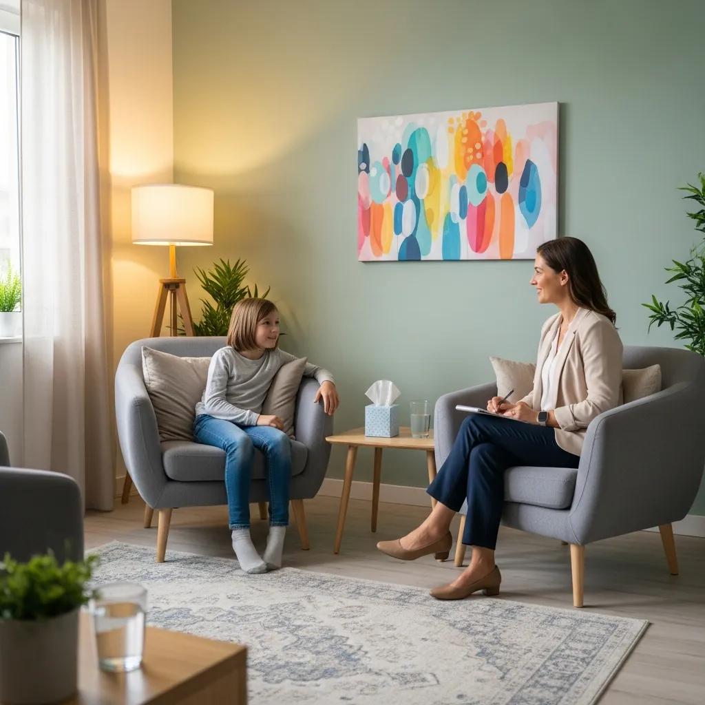 Sibling in a therapy session, highlighting the importance of emotional support and counseling for autism families