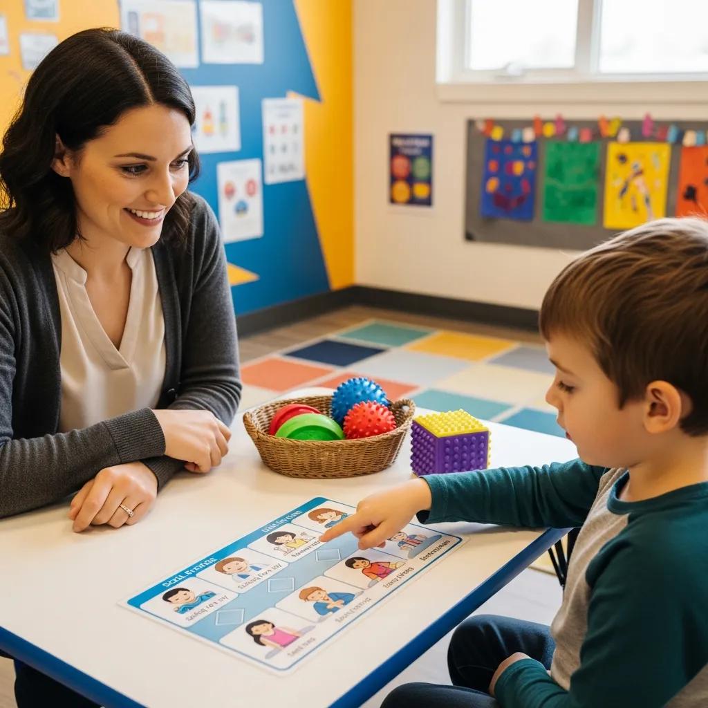 Therapist guiding a child through behavioral therapy techniques, showcasing effective autism support